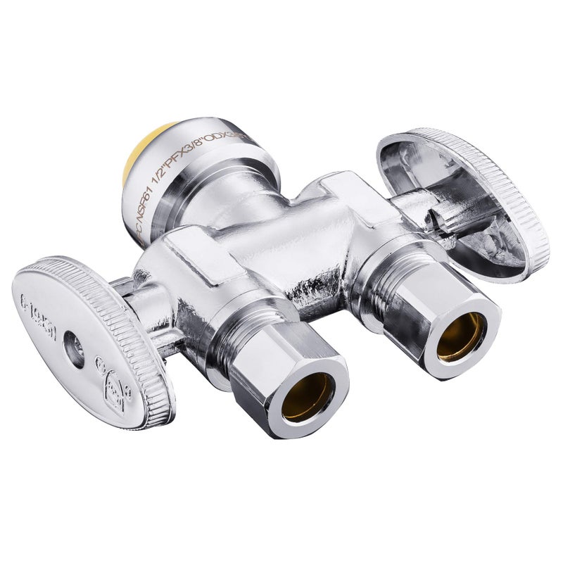 EFIELD Push Fit 1/2" x Dual 3/8" ; OD Compression Straight Stop Valve 1/4 Turn with a Disconnect Clip Tool,(PF-VALVE039) - Image 2